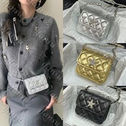 Ladies Fashion Chain Lingge Luxury Design Flip Cover Versatile Small Exquisite Square Banquet Bag Single Shoulder Crossbody Bag Five Pointed Star 24C