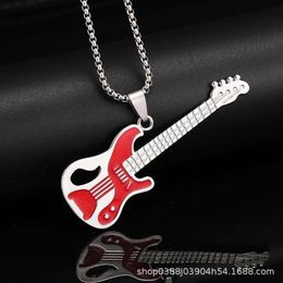 Hip Hop Music Guitar Necklace Street Personality Bounce Ti Steel Sweater Chain Pendant Jewellery Trend