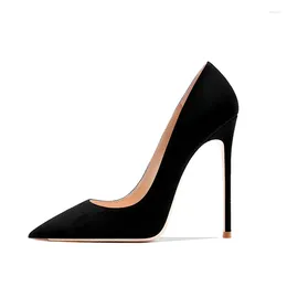 Dress Shoes Suede 12cm Super Sexy Black Winter With Pointed Toe Women Flock High Heels Shallow Elegant Navy Blue Pumps For Gifts