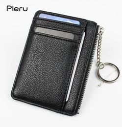 Slim Card Holder with Key Ring Coin Pocket Men039s Credit Card Holders for Car Key Genuine Leather Zipper Card Wallet7143322