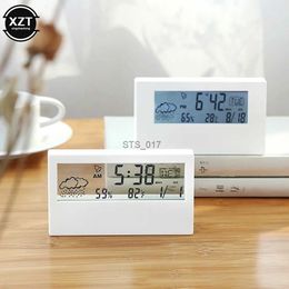 Other Clocks Accessories New LCD Electric Desk Alarm clock White with Calendar and Digital Temperature Humidity Modern home Office Watch Battery OperatedL2403