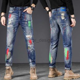 Designer jeans mens moda estilo legal denim calça angustiado rasgado motociclista bordado luxo preto azul jean slim fit motocicleta calças de tendência de alta qualidade