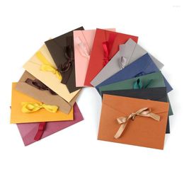 Gift Wrap 10Pcs/Set Envelope With Bow Ribbon Retro Pearlescent Paper For Money Color Greeting Card Bags Wedding Invited