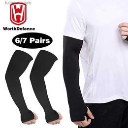 Protective Sleeves Worthdefence 6/7 Pairs Compression Arm Sleeve Cuff Sun UV Protection Cover Men Women Mangas Arm Warmers Summer Running Cycling L240312