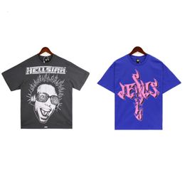 Hellstar2024 New Man Shirt Trendy Series Letter Portrait Printed Casual Men's And Women's Loose Short Sleeved T-Shirts