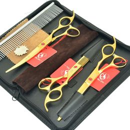 7 0Inch Meisha Japan 440c Big Tijeras Pet Grooming Scissors Set Straight or Up Curved Cutting Shears 6 5Inch Thinning Clippers HB02672