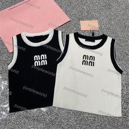 Womens Knitted Sleeveless Vest Letter Summer Beach Tanks Tees Embroidered Lady Knitted Tops