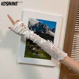 Protective Sleeves Y2k Aesthetic Lace Long Arm Hollow Out Fingerless Gloves Sun Protection Sleeves Mesh Bandage Thin Grunge Gothic Summer Sleeve L240312