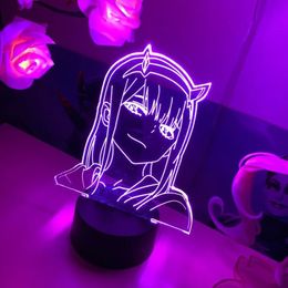 Anime Zero Two Figure 3d Lamp Nightlight Kids Child Girls Bedroom Decor Light Manga Gift Night Light Lamp Darling In The Franxx 202480