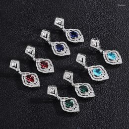 Stud Earrings EYIKA Elegant Simulated Emerald Ruby Sapphire Paraiba Tourmaline Rhombus Drop Pave Zircon Women Wedding Fine Jewelry