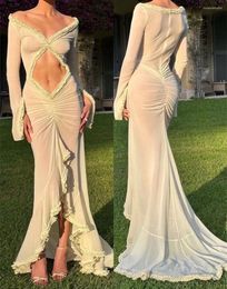 Casual Dresses Women's Babydoll Lingerie Mesh Sheer Long Dress Sexy See-Through Sleeve Frill Trim V Neck Cutout Gown Night