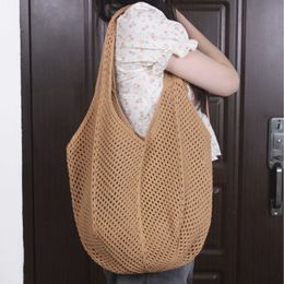 Korean Instagram One Shoulder Cotton Knitted Bag New Crochet Woven Handbag Grass Bag Holiday Beach 240312