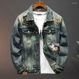 Men's Jackets Paste Cloth Embroidery Motorcycle Denim Jacket High Street Retro Loose And Handsome Fashion Clothing