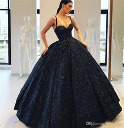 Dark Navy Sparkle Bling Sequins Ball Gown Quinceanera Dresses Evening Prom Gowns Formal Spaghetti Straps Floor Length Party Occasi7617385