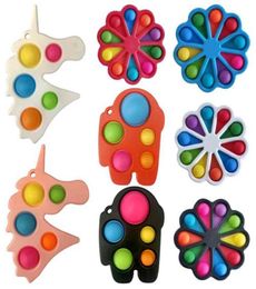 Stress Relief Sensory Bubble key ring kids Toys Push per Simple Key Ring Squeeze Finger Fun Keychain Unicorm Flower Shape Bubbles Board hH32HKF15020332