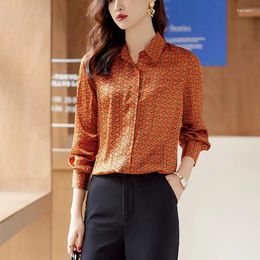 Women's Blouses 2024 Fashion Women Shirts Office Ladies Work Tops Long Sleeve Orange OL Styles