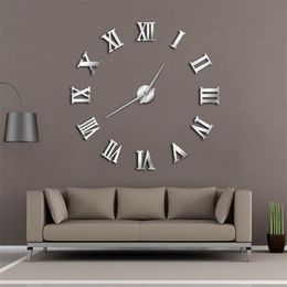 Modern DIY Large Wall Clock 3D Mirror Surface Sticker Home Decor Art Giant Wall Clock Watch With Roman Numerals Big Clock Y200110275i
