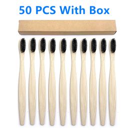 Heads 50 Pack Eco Bamboo Toothbrush Adults Soft Bristles Biodegradable PlasticFree Toothbrushes Low Carbon Eco Bamboo Handle Brush