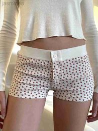 Women's Shorts Strawberry Sweet Shorts Summer Elastic Waist Patchwork Three Buttons Straight Short Pant Cotton Cute Home Underwear Pants ldd240312