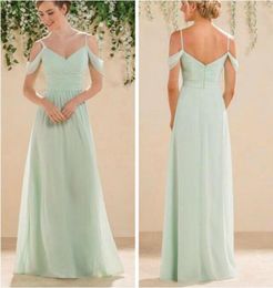 Mint Green Bridesmaid Dresses Long Floor Length Spaghetti Straps Chiffon Cheap Maid of Honour Wedding Party Gowns3477170