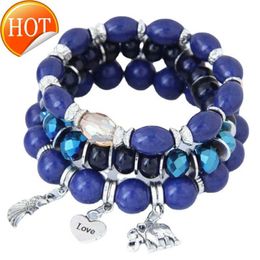 Charm Bracelets B0404 Versatile Bohemian Elephant Love Wings Beaded Multi Layer Bead Style Bracelet Jewellery