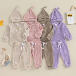 Clothing Sets CitgeeAutumn Infant Baby Girls Clothes Outfits Solid Colour Long Sleeve Rompers And Elastic Pants Beanie Hat Fall Set