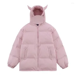 Women's Trench Coats Devil Horns Jacket Y2k Clothes 2000s Women Winter Solid Colour Zip Up Long Sleeve Quilted Coat Tops Soft Warm Outwear