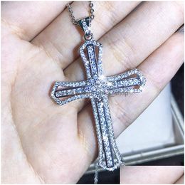 Pendant Necklaces Fashion Mens Luxury Cross Necklace Hip Hop Jewellery Sier White Diamond Gemstones Iced Out Women Drop Delivery Pendant Dh7Ob