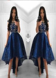 New Navy Blue Cocktail Dresses 2019 Arabic Dubai Style High Low Lace Formal Club Wear Homecoming Prom Party Gowns Plus Size Custom4138493
