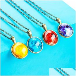 Pendant Necklaces Starry Sky Necklace Solar System Universe Glass Ball Time Gem Luminous For Christmas Gift Drop Delivery Jewellery Pen Dhpgt