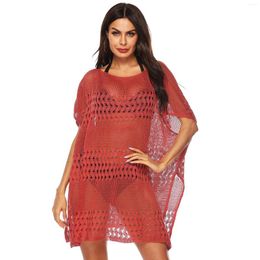 Women's Swimwear Hollow Out Crochet Knitted Beach Dress Women Bikinis Cover Up 2024 Beachwear Batwing Sleeve Loose Swimsuit Cover-ups