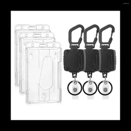 Keychains 3Pack Vertical 2-Card Badge Holder And Heavy Duty Retractable Keychain Reel Hard Plastic ID Holders