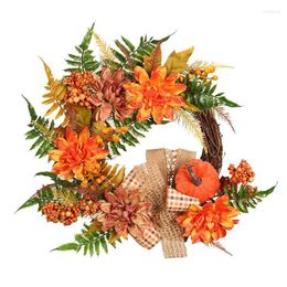 Decorative Flowers Promotion! Thanksgiving Day Door Wreath Artificial Silk Flower Pumpkin Berry Manmade Garland Cloth Rattan Material Home