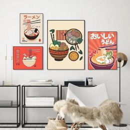 Paintings Ramen Noodles With Eggs Canvas Poster Japanese Vintage Sushi Food Painting Retro Kitchen Restaurant Wall Art Decoration 215h