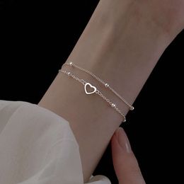 S Sterling Sier Double-layer Love for Women's Instagram Summer Small Fresh, Simple, Cute, Sweet Heart-shaped Best Friend Bracelet