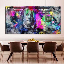 Colourful Dollors Canvas Paintings Graffiti Art For Living Room Modern Money Watercolour Abstract Art Cuadros Posters Home Decor313R