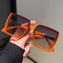 8A quality Designer H home sunglasses Emma orange large frame for women mesh red square face slimming appearance glasses UV resistant and sunshade