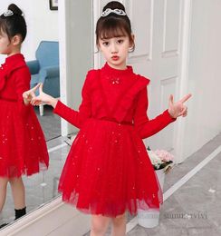 Girls butterfly sequins lace tulle dresses kids Bows tie falbala fly sleeve velvet warm princess dress children christmas party cl2201881