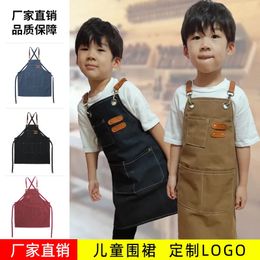 15 Thickened Childrens Canvas Apron Studio Waterproof Coffee Shop 240227