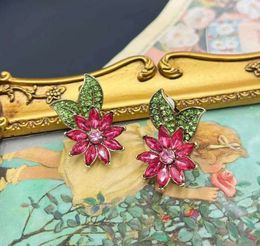Stud Earrings Qingdao Zhonggu Ornament Vintage Flowers Leaves Red Blossoms And Green Willows Sweet Retro Affordable Luxury Earring Ear Clip