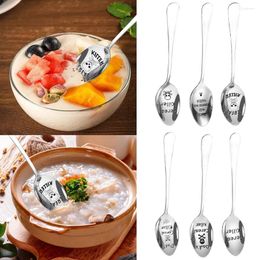 Dinnerware Sets Long Handle Spoons Stainless Steel Unique Lettering Cereal Oats Coffee Spoon Christmas Gift For Kids Men Women