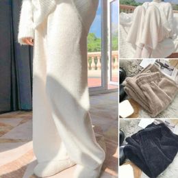 Women's Pants 2024 Women High Waist Knitwear Wide Leg Soft Polyester Solid Colour Casual Trouser For Autumn Winter Clothing