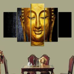 Wall Art Canvas Pictures Modular 5 Pieces Gold Buddha Paintings Kitchen Restaurant Decor Living Room HD Printed Poster No Frame254n