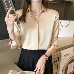 Women's Blouses Satin Shirt 2024 Spring Autumn Korean Style Blouse Office Silk Shirts Women Solid Color Turn Down Collar Long Sleeve