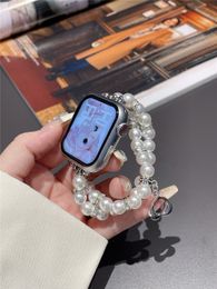 Luxury Double Pearl Bracelet for Apple Watch Series Ultra/2/9/8/7/6/5/4/3/ 41 45mm Pandent Watch Band for IWatch 40 44 49mm Band