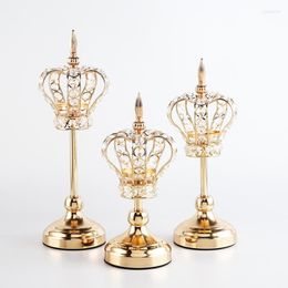 Candle Holders European Crown Crystal Candlestick Wedding Props Household Metal Ornaments Candelabra Holder Home Decor2635