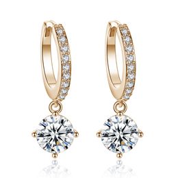 Luxurious 18K Real Gold Silver Plated Crystal Dangle Hoop Earrings for Women Drop & Dangle Earrings Cubic Zirconia Clip-on Charm Earrings Diamond Earring Set
