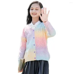 Jackets Girls Knitted Jacket Pachwork Coat Girl Spring Autumn Casual Style Clothings