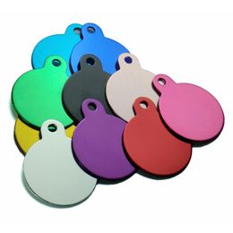 Whole 100Pcs Round Dog ID Tags Personalised Engraving Pet ID Tags Tag Cat Aluminium Customised Name Address Phone Text ID Tag 2208w