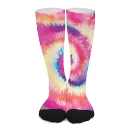 Women Socks Colourful Tie Dye Rainbow Swirl Trendy Stockings Couple Comfortable Running Autumn Design Anti Skid